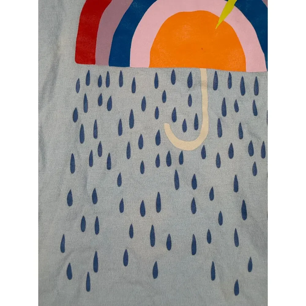 Tea Collection Rainbow Lightning Rain Graphic Long Sleeve Blue Tee Size 5